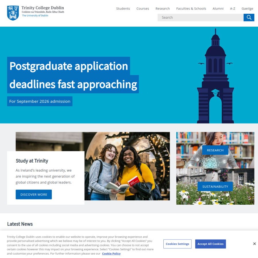 tcd.ie homepage screenshot