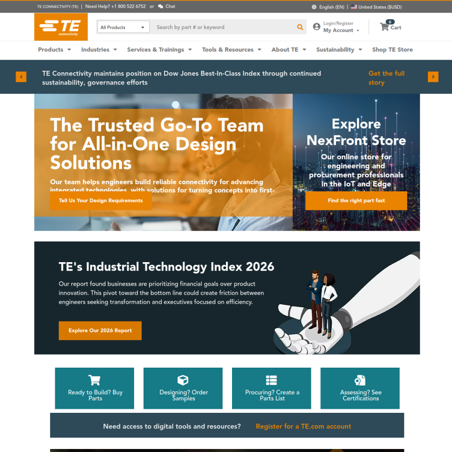 te.com homepage screenshot