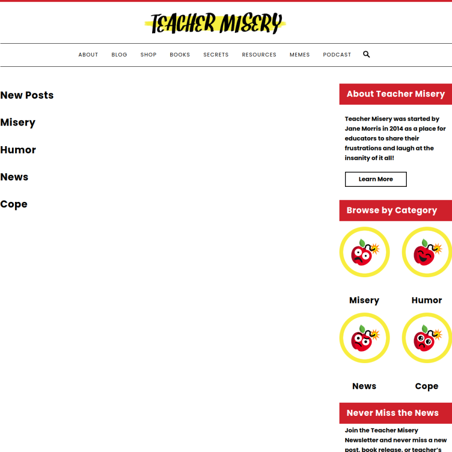 teachermisery.com homepage screenshot