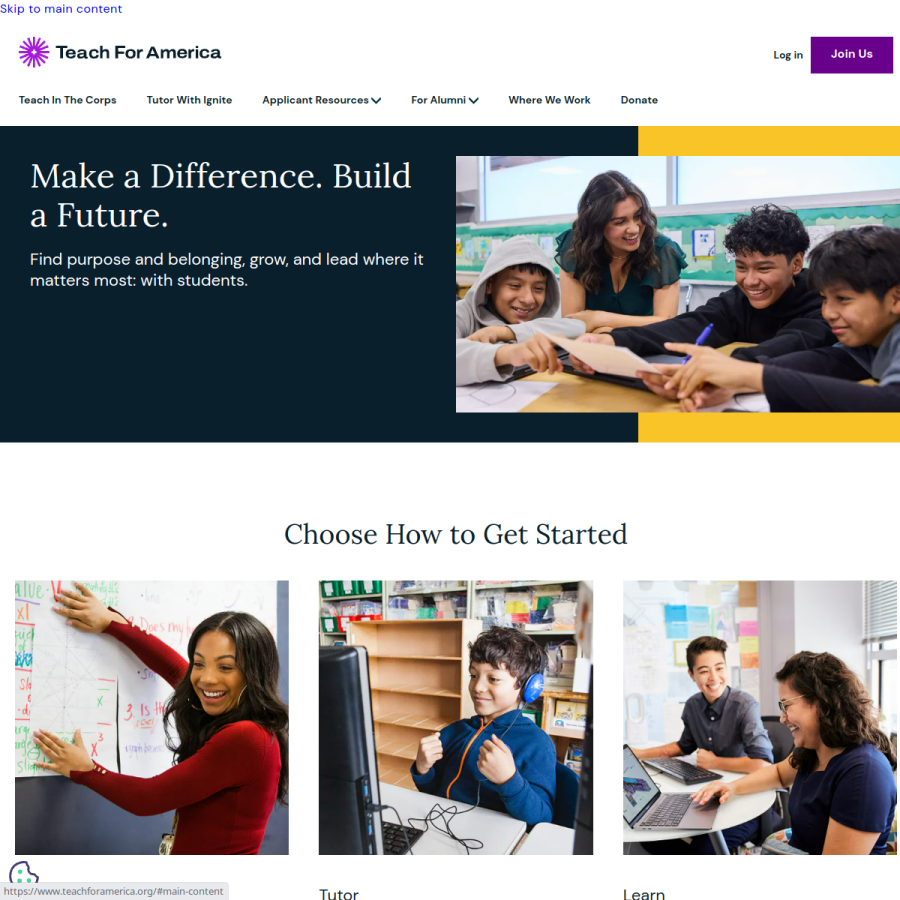 teachforamerica.org homepage screenshot