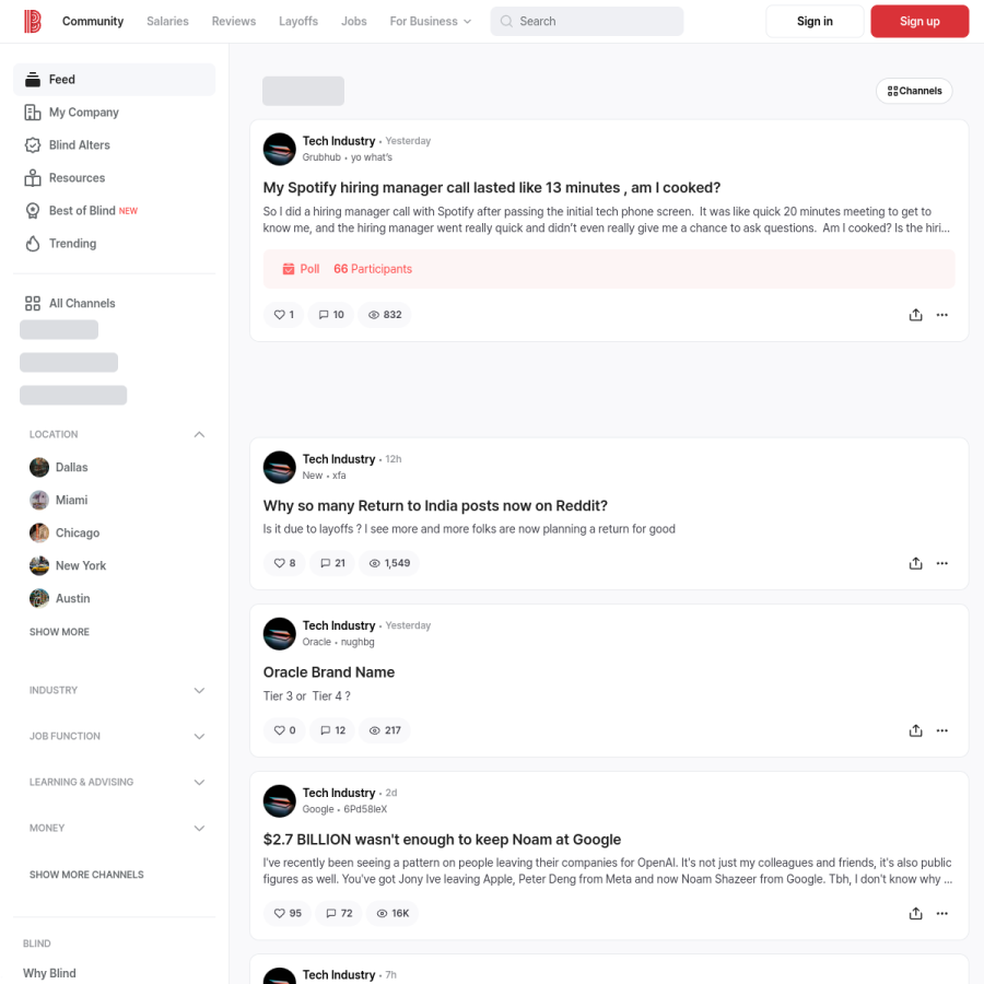 teamblind.com homepage screenshot