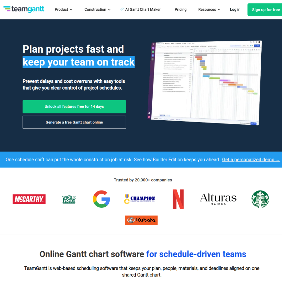 teamgantt.com homepage screenshot