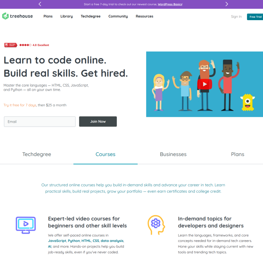 teamtreehouse.com homepage screenshot