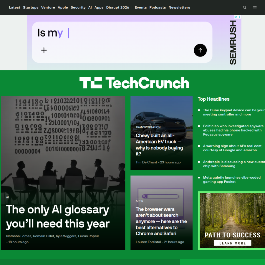 techcrunch.com homepage screenshot