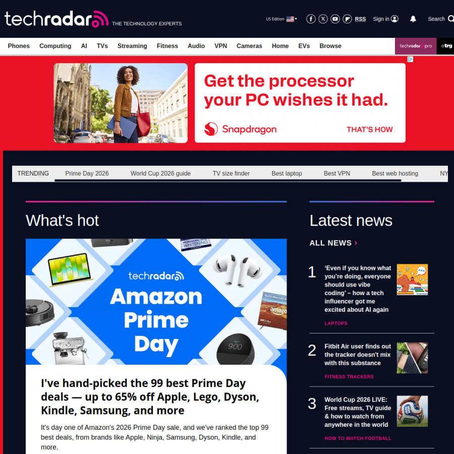 techradar.com homepage screenshot