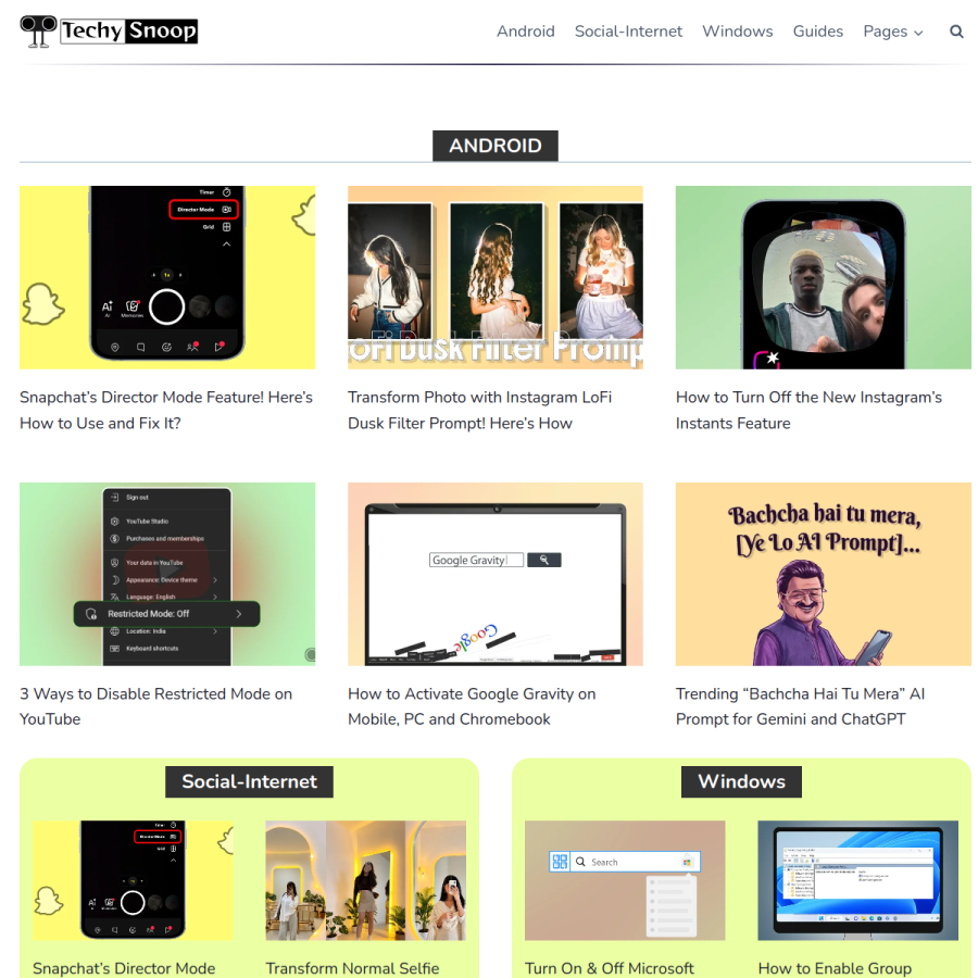 techysnoop.com homepage screenshot