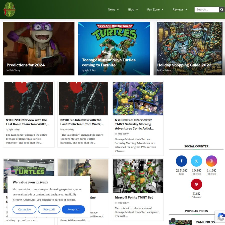 teenagemutantninjaturtles.com homepage screenshot