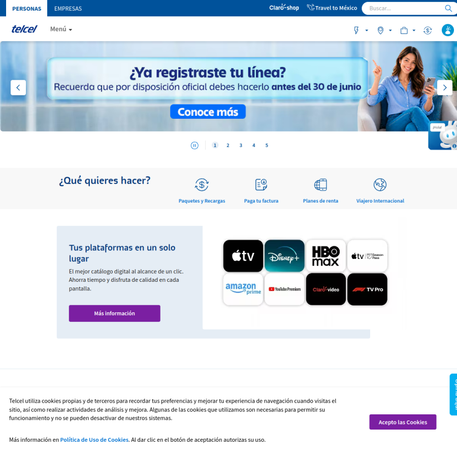 telcel.com homepage screenshot