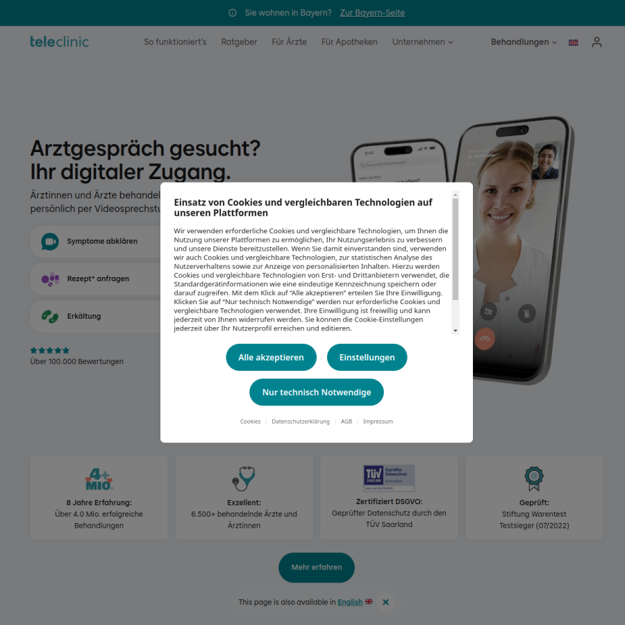 teleclinic.com homepage screenshot