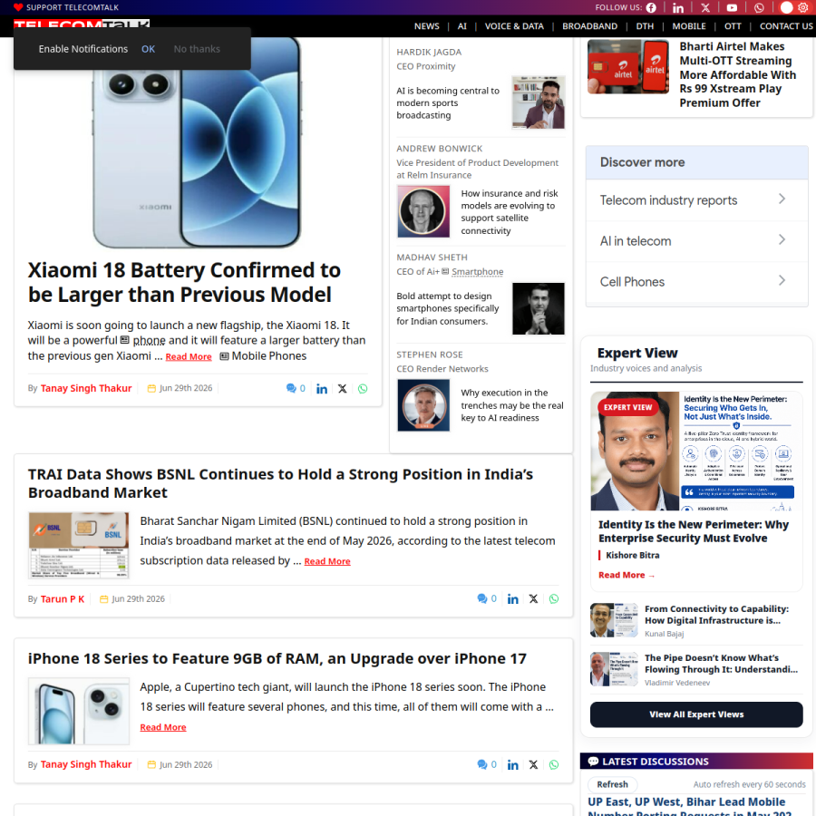telecomtalk.info homepage screenshot