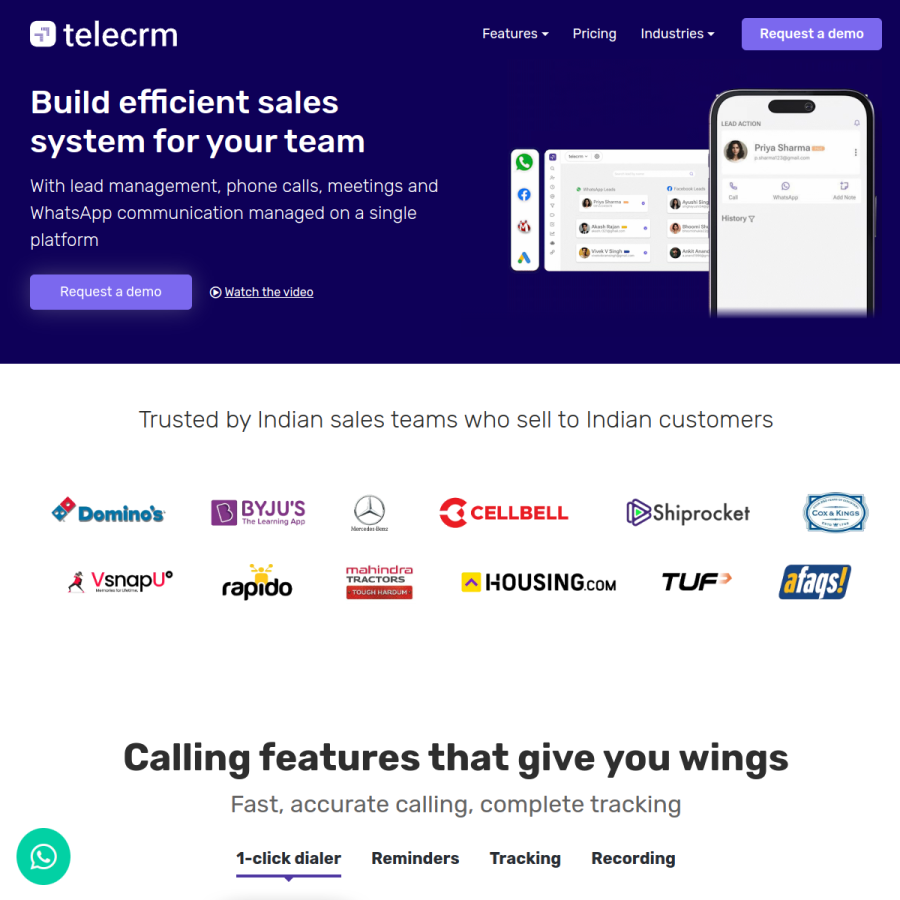 telecrm.in homepage screenshot