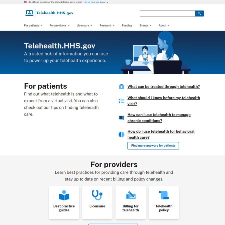 telehealth.hhs.gov homepage screenshot