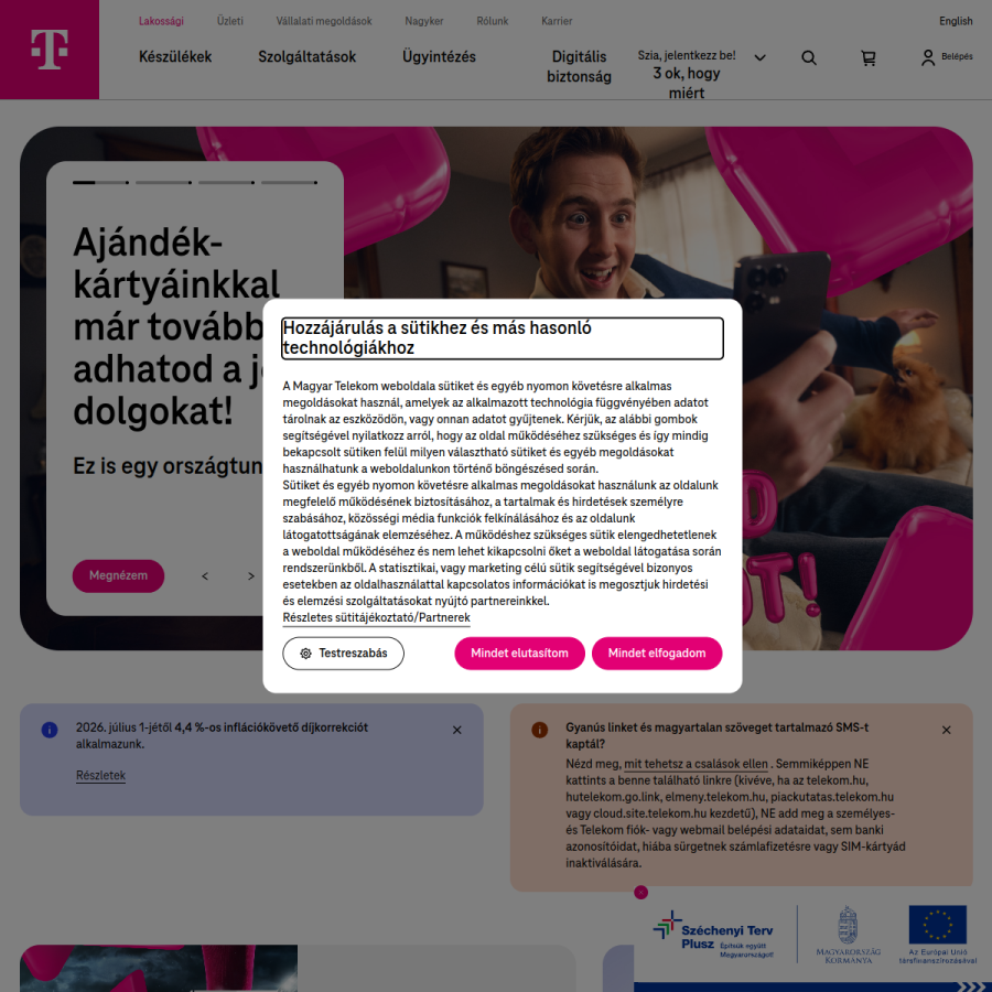 telekom.hu homepage screenshot