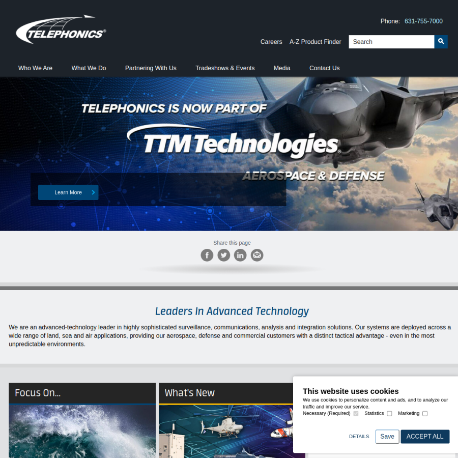 telephonics.com homepage screenshot