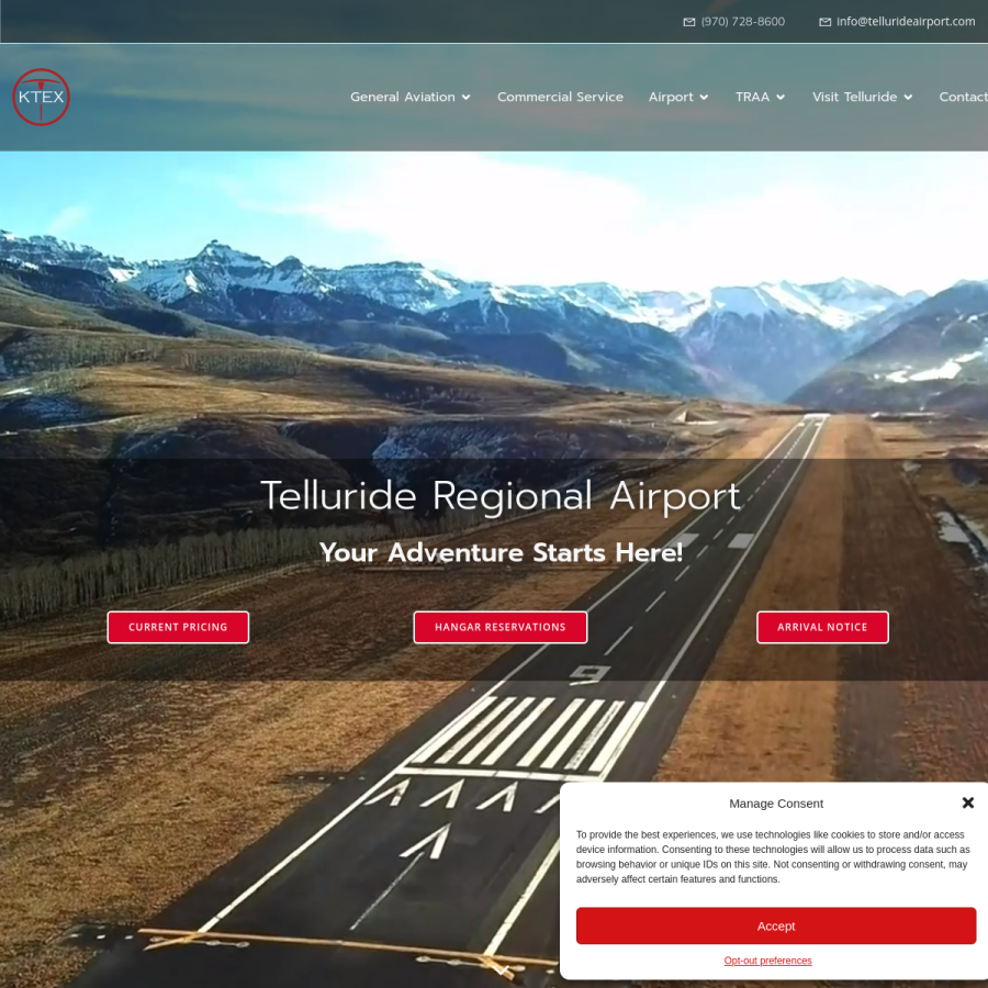 tellurideairport.com homepage screenshot
