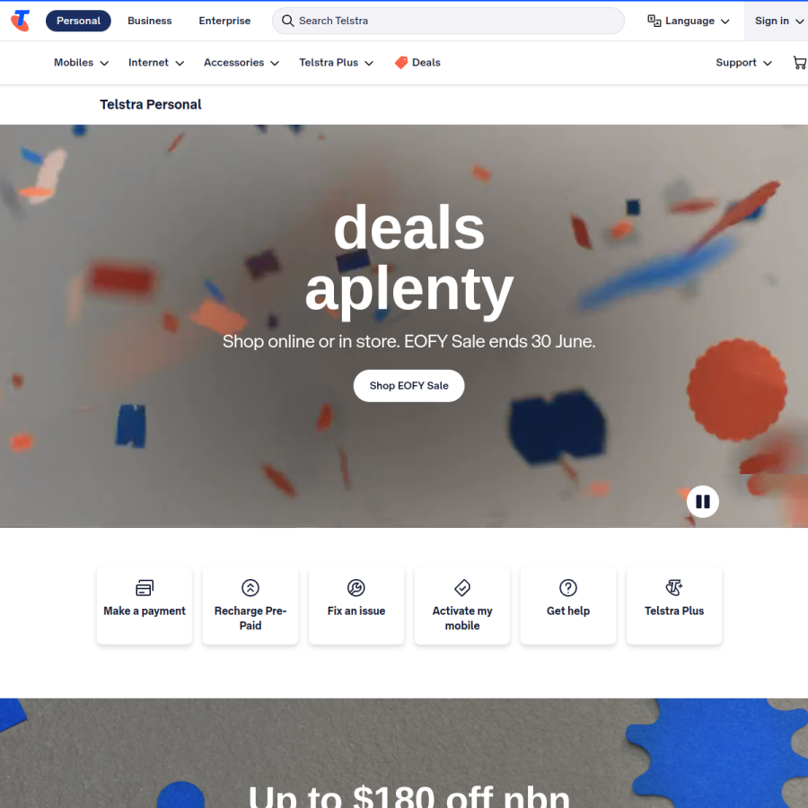 telstra.com.au homepage screenshot
