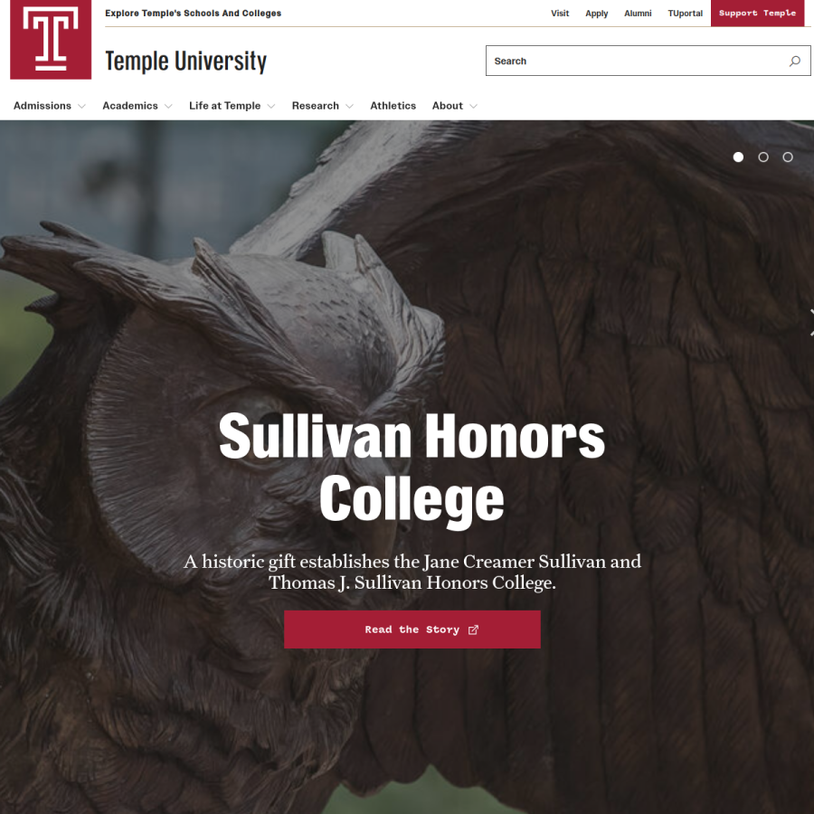 temple.edu homepage screenshot