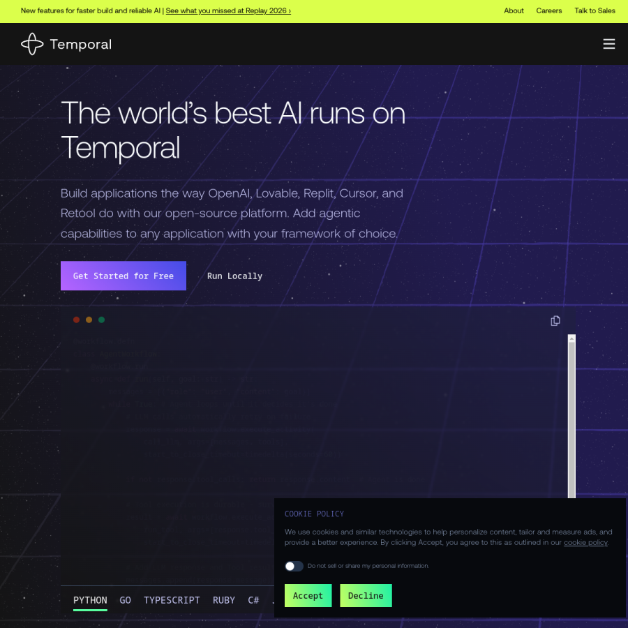 temporal.io homepage screenshot