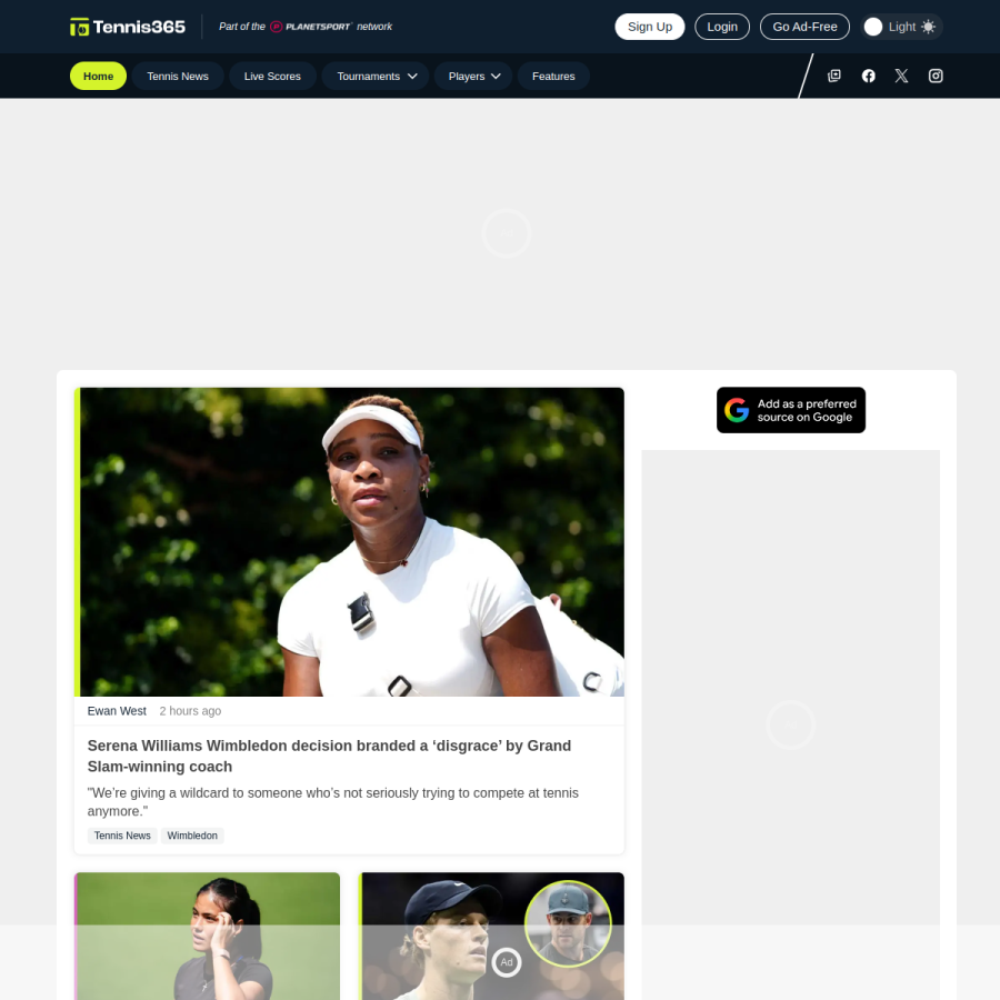 tennis365.com homepage screenshot