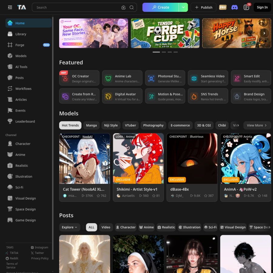 tensor.art homepage screenshot