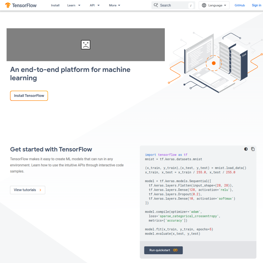 tensorflow.org homepage screenshot