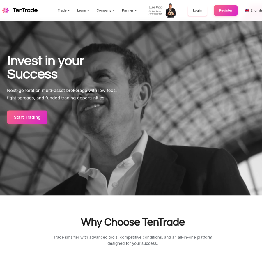 tentrade.com homepage screenshot