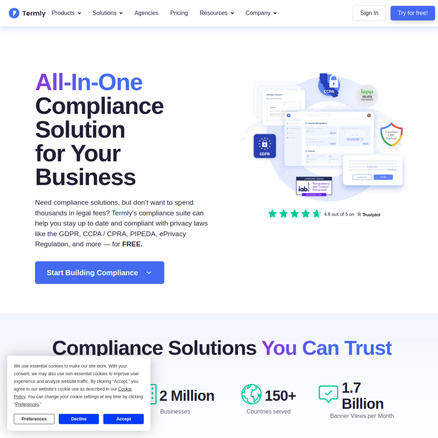 termly.io homepage screenshot