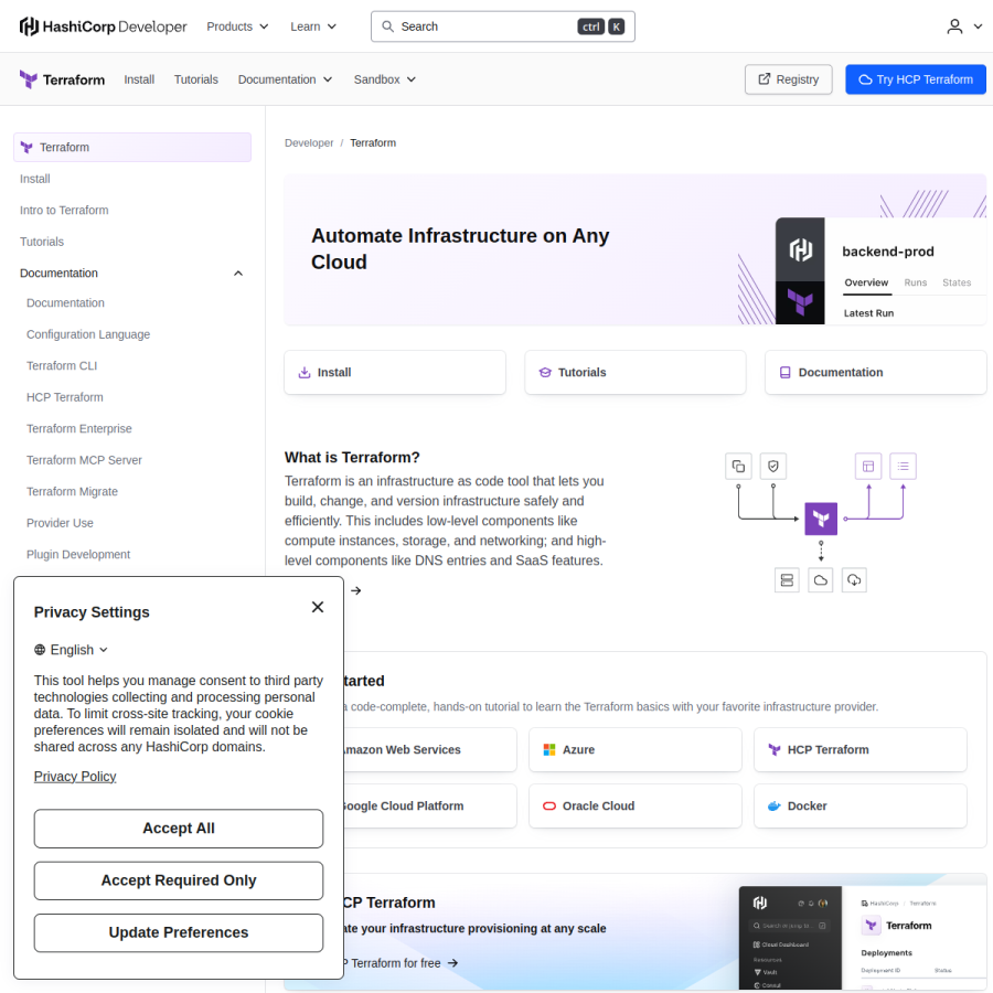 terraform.io homepage screenshot