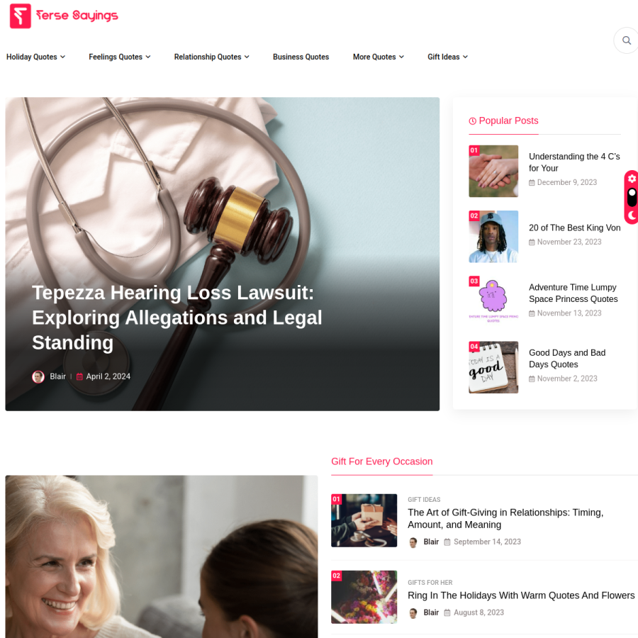 tersesayings.com homepage screenshot