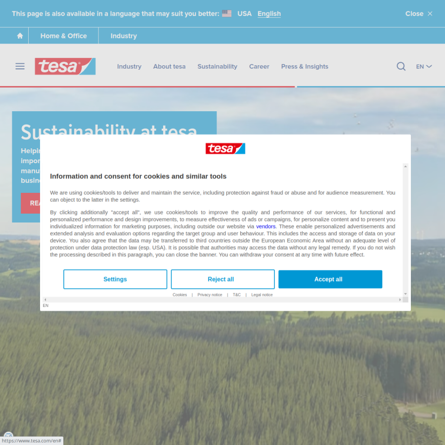 tesa.com homepage screenshot