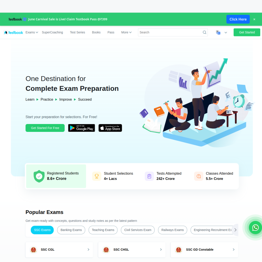 testbook.com homepage screenshot