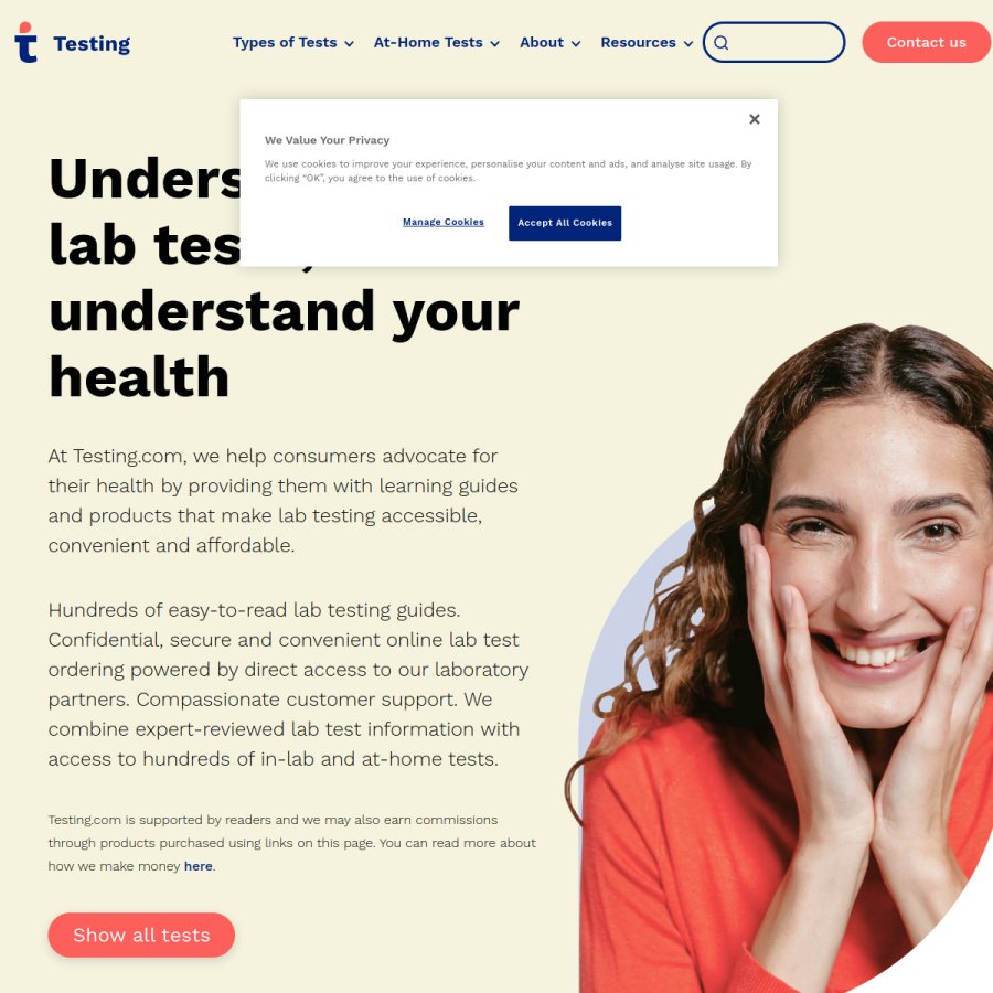 testing.com homepage screenshot