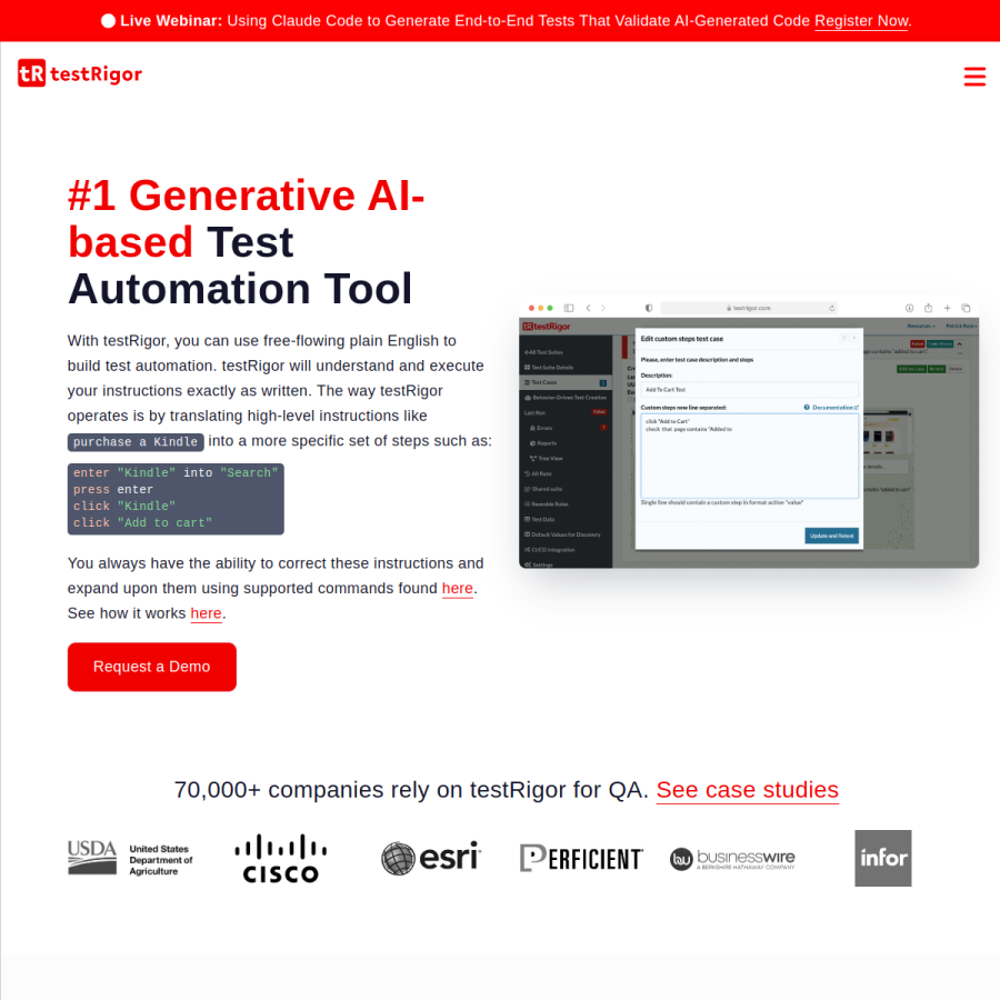 testrigor.com homepage screenshot