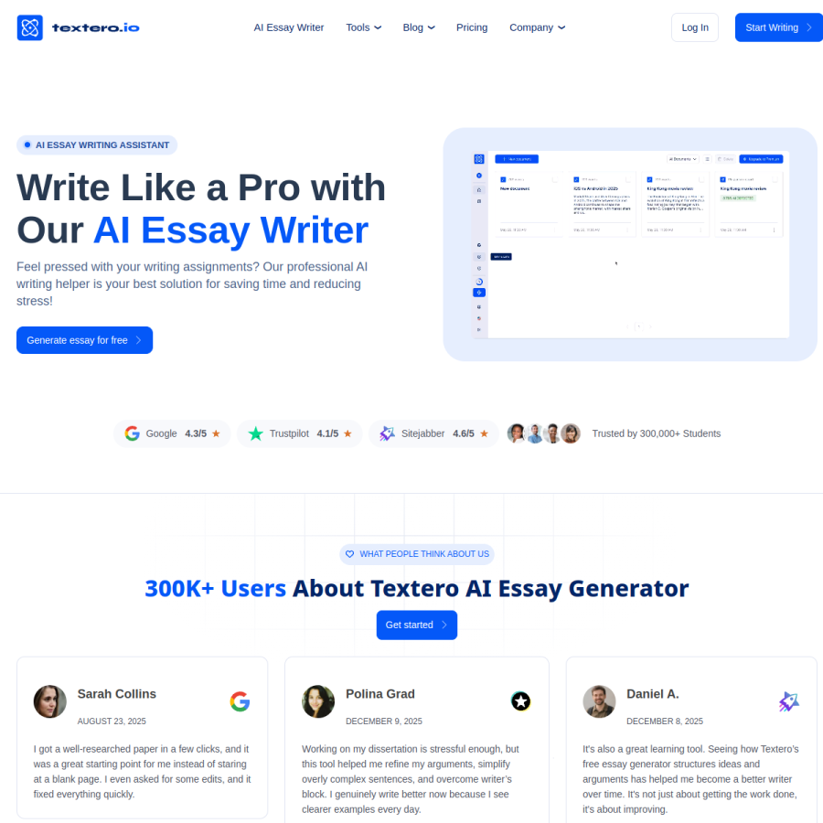 textero.io homepage screenshot