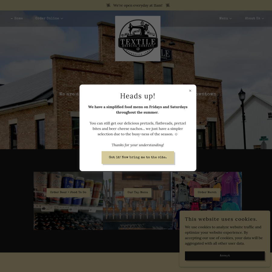 textilebrews.com homepage screenshot