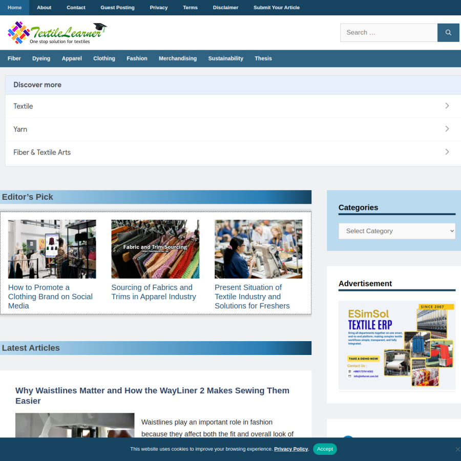 textilelearner.net homepage screenshot