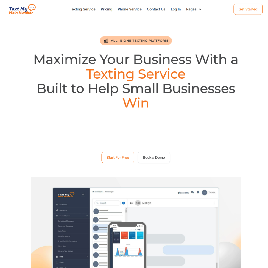textmymainnumber.com homepage screenshot