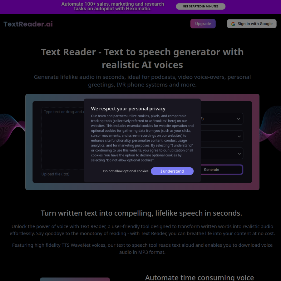 textreader.ai homepage screenshot