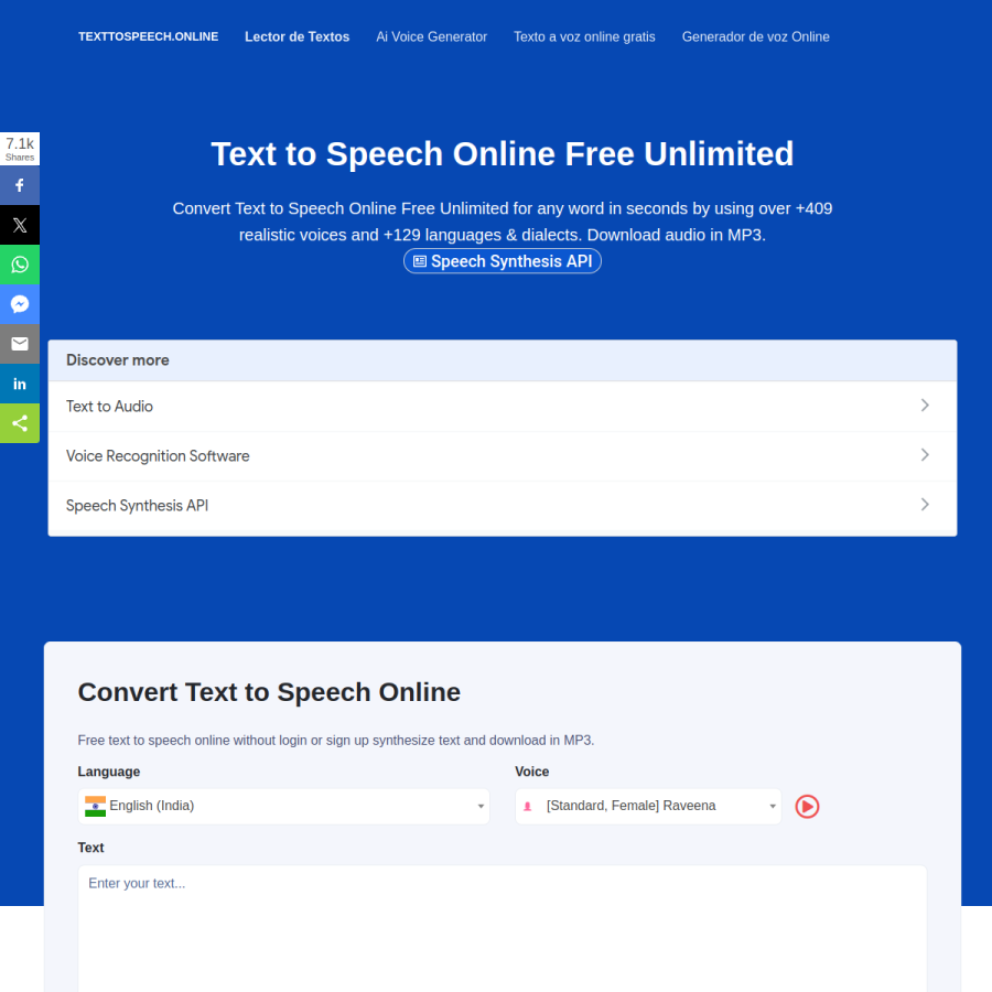 texttospeech.online homepage screenshot
