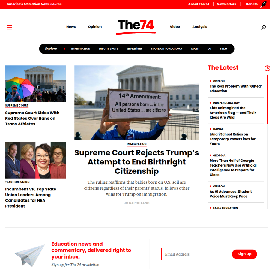 the74million.org homepage screenshot