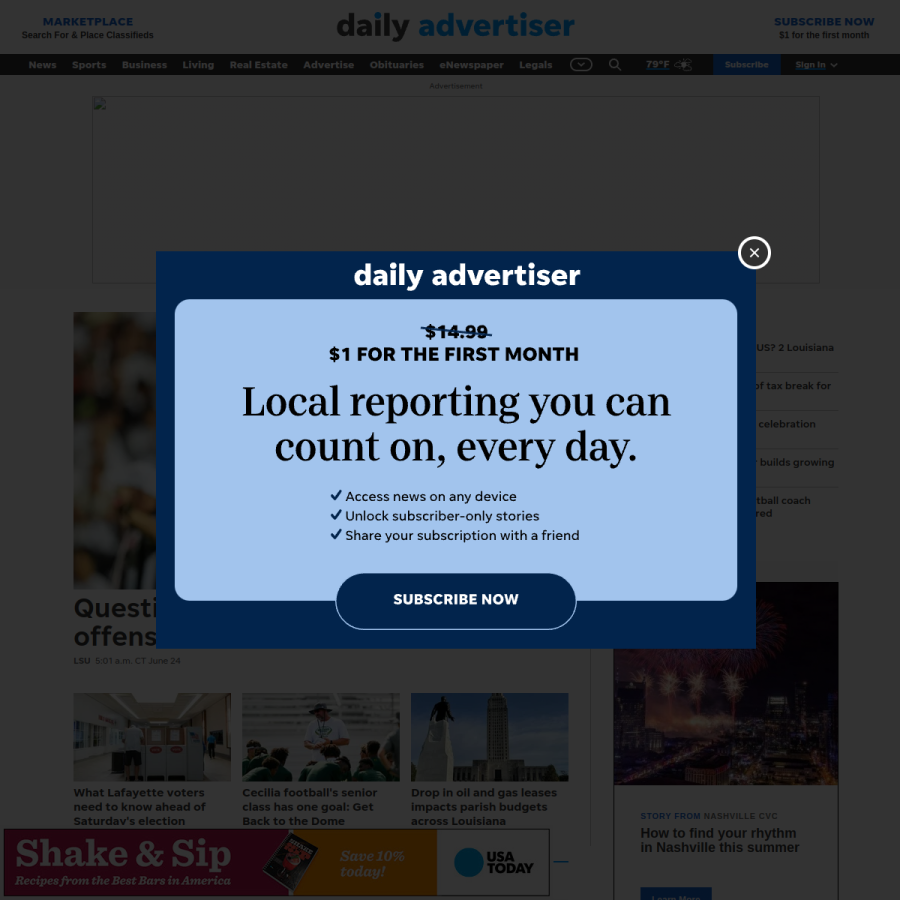 theadvertiser.com homepage screenshot