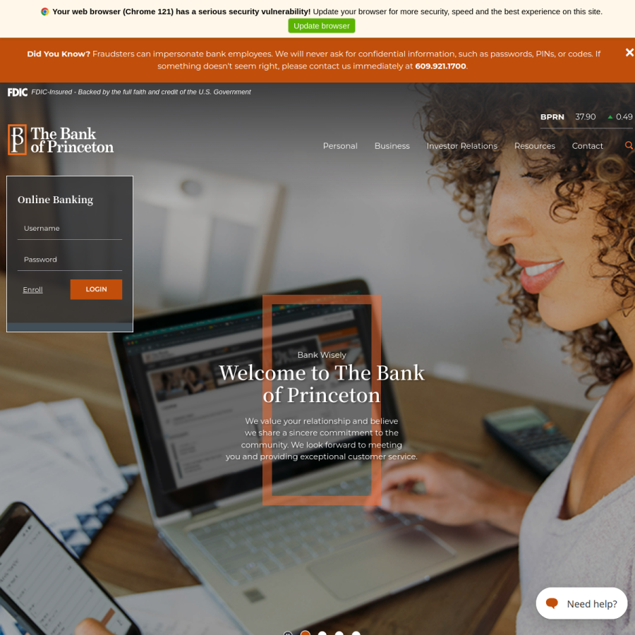 thebankofprinceton.com homepage screenshot