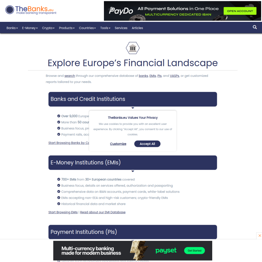thebanks.eu homepage screenshot