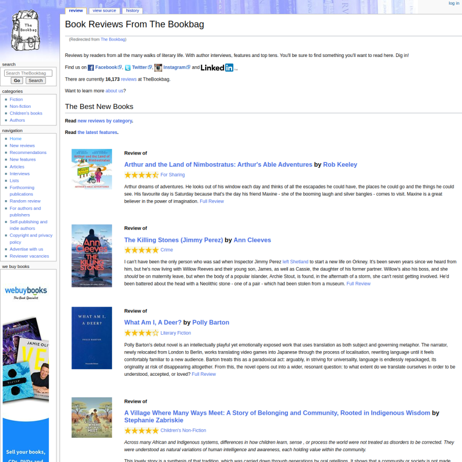 thebookbag.co.uk homepage screenshot