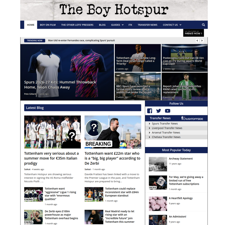 theboyhotspur.com homepage screenshot