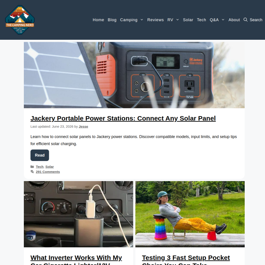 thecampingnerd.com homepage screenshot