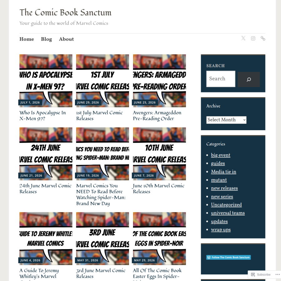 thecomicbooksanctum.com homepage screenshot