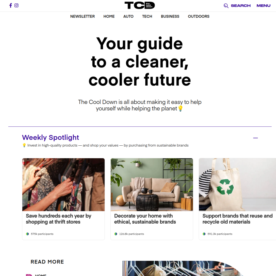 thecooldown.com homepage screenshot
