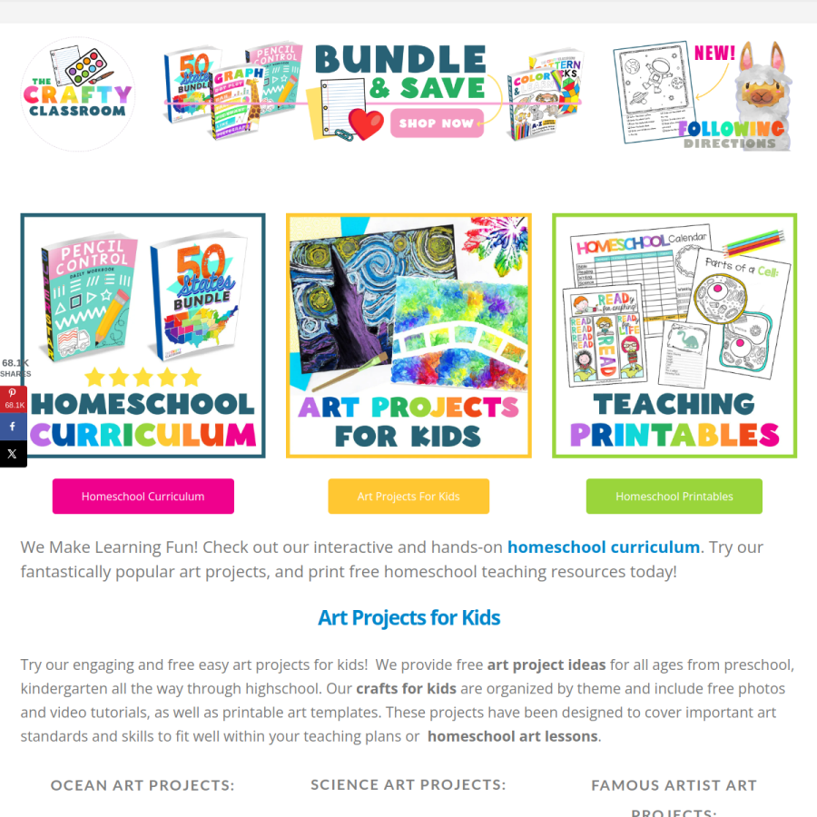 thecraftyclassroom.com homepage screenshot