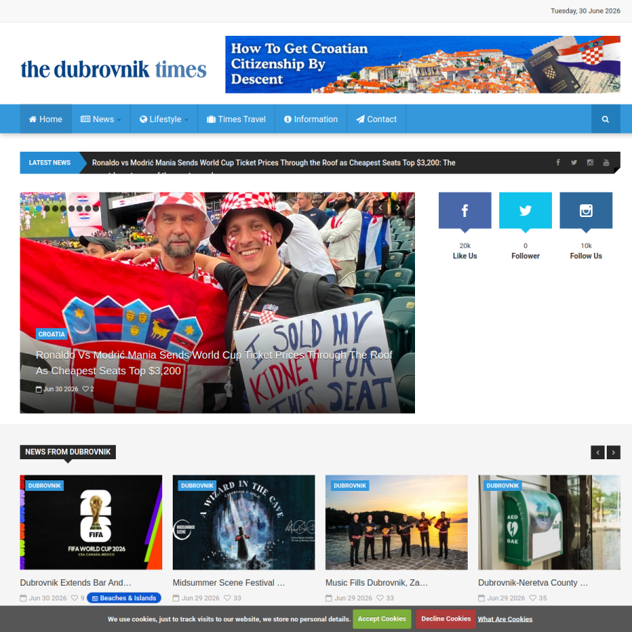thedubrovniktimes.com homepage screenshot